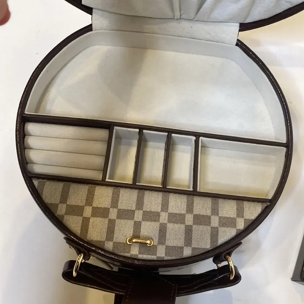 Bey-Berk Plaid Leather Neutral 2 Piece Jewelry Organizer Case NWOT Snap Close - Picture 7 of 16